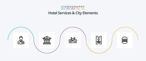 Hotelservices und City Elements Line 5 Icon Pack inklusive Burger. Hotel . Service. passieren. Sport vektor