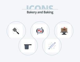 Backen flach Icon Pack 5 Icon Design. Tablett. Kekse. Brot Nudelholz. Backen. Flipper vektor