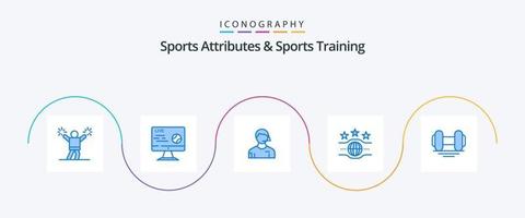 sporter attribut och sporter Träning blå 5 ikon packa Inklusive sport. mästare. ström. bälte. linjeman vektor