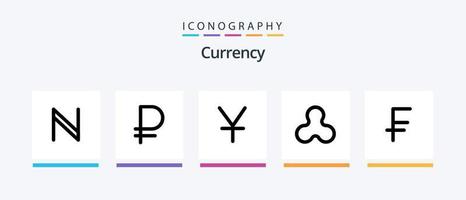 Währungslinie gefüllt 5 Icon Pack inklusive . Währung . Dollar. Manat . Yuan. kreatives Symboldesign vektor