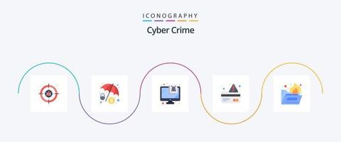 cyber brottslighet platt 5 ikon packa Inklusive mapp antivirus. betalning. dator. kreditera. varna vektor