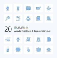20 Analytische Investitionen und Balanced Scorecard Blue Color Icon Pack wie Scale Implementation Plant Research Business vektor