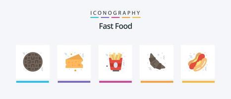 Fast-Food-Flat-5-Icon-Pack inklusive. Fastfood. Essen. Essen. Essen. kreatives Symboldesign vektor