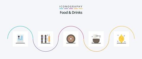mat och drycker platt 5 ikon packa Inklusive mellanmål. mat. kött. drycker. ljuv vektor