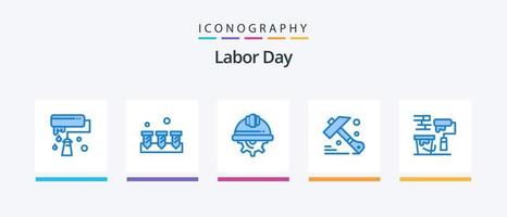 Labor Day Blue 5 Icon Pack inklusive Roller. Werkzeug. Deckel. Hammer. Arbeit. kreatives Symboldesign vektor