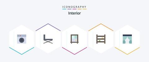interiör 25 platt ikon packa Inklusive interiör. kök. resten. interiör. skåp vektor