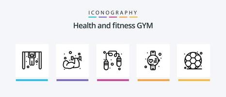 Gym Line 5 Icon Pack inklusive . Fußball. Gesundheit. Fitnessstudio. Apfel. kreatives Symboldesign vektor