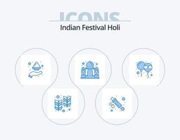 Holi Blue Icon Pack 5 Icon-Design. Dekoration. Indien. Farbe. Taj Mahal. Gebäude vektor