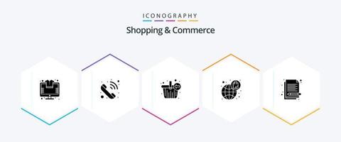 Shopping und Handel 25 Glyphen-Icon-Pack inklusive Memo. Tasche. Tasche. Einkaufen. E-Commerce vektor