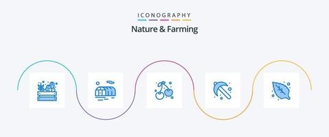 Natur und Landwirtschaft blau 5 Icon Pack inklusive Blatt. Umfeld. Kirsche. Werkzeug. Gartenarbeit vektor