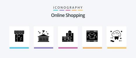 Online-Shopping Glyph 5 Icon Pack inklusive Online. Geschäft. Logistik. Valentinstag. Produkt. kreatives Symboldesign vektor