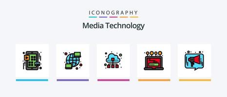 Medientechnik Linie gefüllt 5 Icon Pack inklusive Zeitung. Nachricht. Unterhaltung. Mikrofon. Gerät. kreatives Symboldesign vektor