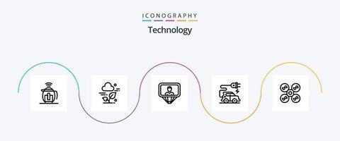 Technology Line 5 Icon Pack inklusive Quad Copter. Drohne. Benutzer. elektrisches Fahrzeug. Kraftfahrzeugtechnik vektor