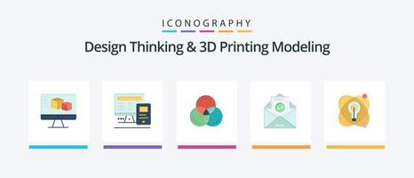 Design Thinking und D Printing Modeling Flat 5 Icon Pack inklusive Nuklear. Atom. rgb. Ausbildung. Email. kreatives Symboldesign vektor