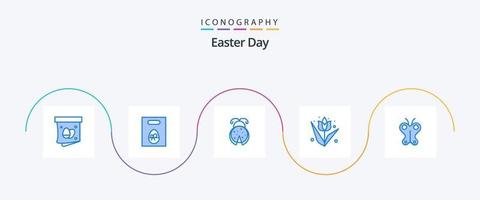 påsk blå 5 ikon packa Inklusive fjäril. växt. insekt. blomma. dekoration vektor