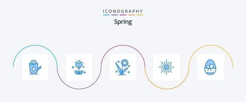 vår blå 5 ikon packa Inklusive ägg. Sol. flora. ljus. vår vektor