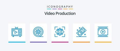 Videoproduktion Blue 5 Icon Pack inklusive Kinokarten. Kinokarten. Bandspule. Vision. Vorstellung. kreatives Symboldesign vektor