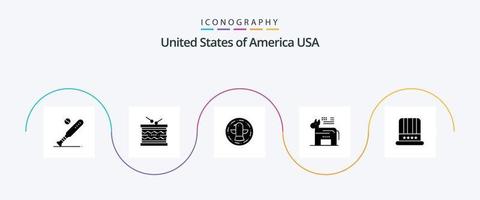 USA glyf 5 ikon packa Inklusive symbol. amerikansk. parad. åsna. firande vektor