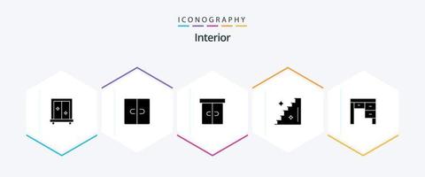 interiör 25 glyf ikon packa Inklusive möbel. dekor. dekor. trappa. golv vektor