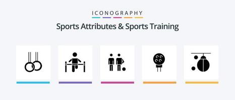 sporter attribut och sporter Träning glyf 5 ikon packa Inklusive väska. baseboll. amatör. boll. fotboll. kreativ ikoner design vektor