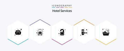 Hotelservices 25 Glyphen-Icon-Pack inklusive Bad. Schlüsselkarte. beschäftigt. Hotel. Aufhänger vektor