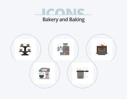 Backen flach Icon Pack 5 Icon Design. Backen. Fleischwolf. Schmortopf. Fleischhacker. Cupcakes vektor