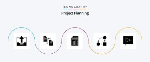 projekt hyvling glyf 5 ikon packa Inklusive planera. diagram. sida. ark. sida vektor