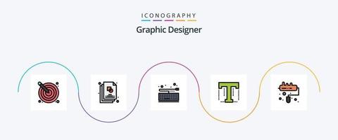 grafisk designer linje fylld platt 5 ikon packa Inklusive borsta. verktyg. design. text. knappsats vektor