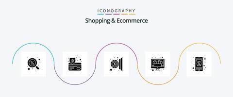 Shopping und E-Commerce Glyph 5 Icon Pack inklusive Online-Rabatt. Einkaufen. Münze. speichern. online vektor