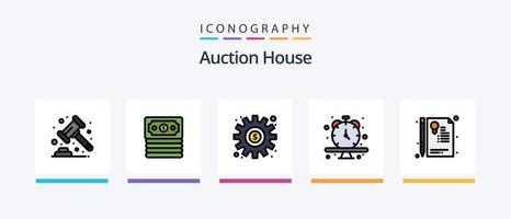 Auktionslinie gefüllt 5 Icon Pack inklusive Handel. Gesetz. Zertifikat. Hammer. Versteigerung. kreatives Symboldesign vektor