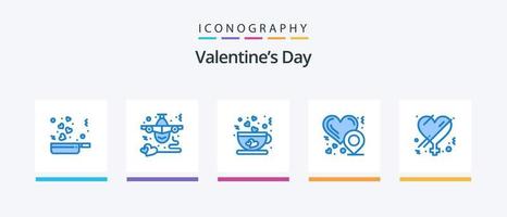 valentines dag blå 5 ikon packa Inklusive kön. kärlek plats. kärlek. kärlek. te. kreativ ikoner design vektor