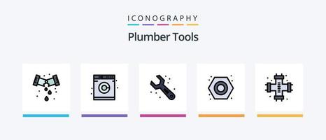 rörmokare linje fylld 5 ikon packa Inklusive mekanisk. rör. läcka. industriell. konstruktion. kreativ ikoner design vektor