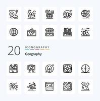 20 Geographie-Linien-Icon-Pack wie Richtung GPS-Foto-Naturpflanze vektor