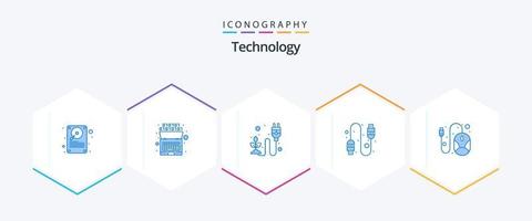 Technologie 25 blaues Symbolpaket einschließlich Linie. USB. ökologisch. Verbindung. Anlage vektor