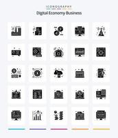 Creative Digital Economy Business 25 Glyph Solid Black Icon Pack wie Chat. Radio. Geld. Kommunikationsturm. Datenbank vektor