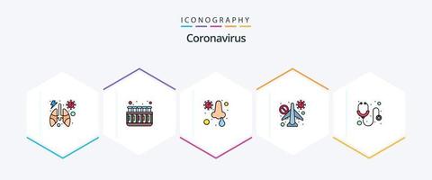 coronavirus 25 fylld linje ikon packa Inklusive sjukvård. inte tillåta. infektion. förbjudna. infraröd vektor