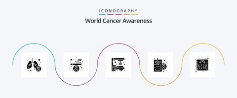 World Cancer Awareness Glyph 5 Icon Pack inklusive Skala. Rauchen. Maschine. medizinisch. Zigarette vektor
