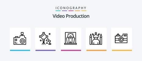 Video Production Line 5 Icon Pack inklusive Kinokarten. Kinokarten. Fernsehgerät. Vintage Rolle. Filmrolle. kreatives Symboldesign vektor