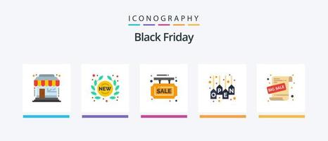 Black Friday Flat 5 Icon Pack inklusive Tag. Verkauf. speichern. offen. Verkaufstafel. kreatives Symboldesign vektor