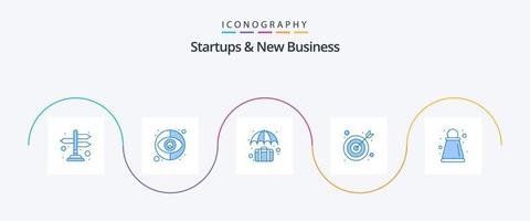 Startups und New Business Blue 5 Icon Pack inklusive Taktiken. Weg. Aktentasche. Ziel. Pfeil vektor