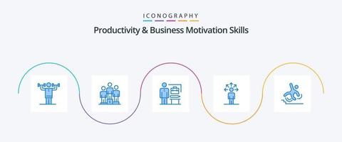 Produktivitäts- und Geschäftsmotivationsfähigkeiten blaues 5-Symbolpaket einschließlich Geschäft. Verbindung. Gewinner. Fähigkeiten. Geschäftsmann vektor