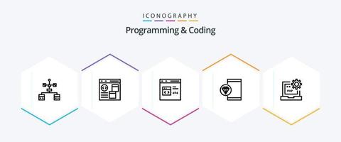 Programmieren und Codieren 25-Zeilen-Icon-Paket einschließlich . . Entwicklung. Laptop. entwickeln vektor