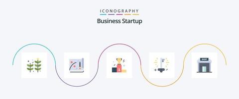 Business Startup Flat 5 Icon Pack inklusive Bildung. Gebäude. gewinnen. Erfolg. Taste vektor