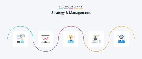 Strategie und Management Flat 5 Icon Pack inklusive Tower. dokumentieren. Planke. Licht. Benutzer vektor