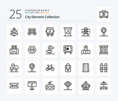 City-Element-Sammlung 25-Zeilen-Icon-Pack einschließlich . transportieren . Stadt . Bus . vektor