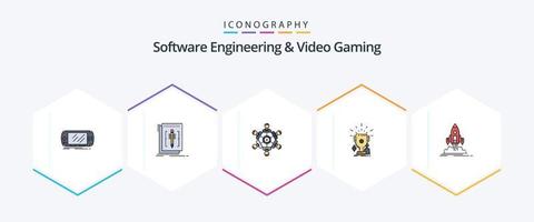 programvara teknik och video gaming 25 fylld linje ikon packa Inklusive sport. utmärkelser. språk. spelar. spel vektor
