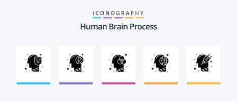 menschliches Gehirn Prozess Glyphe 5 Icon Pack inklusive Kopf. menschlich. Kreativität. Kopf. Erde. kreatives Symboldesign vektor