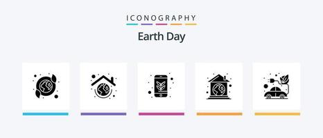 Earth Day Glyph 5 Icon Pack inklusive Auto. Haus. Dach. Anwesen. Handy, Mobiltelefon. kreatives Symboldesign vektor
