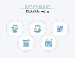 digital marknadsföring blå ikon packa 5 ikon design. lansera. väska. chatt. Lagra. uppkopplad vektor