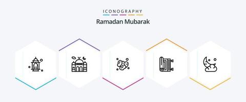 ramadan 25 linje ikon packa Inklusive ramadan. måne. ramadan. namaz. matta vektor